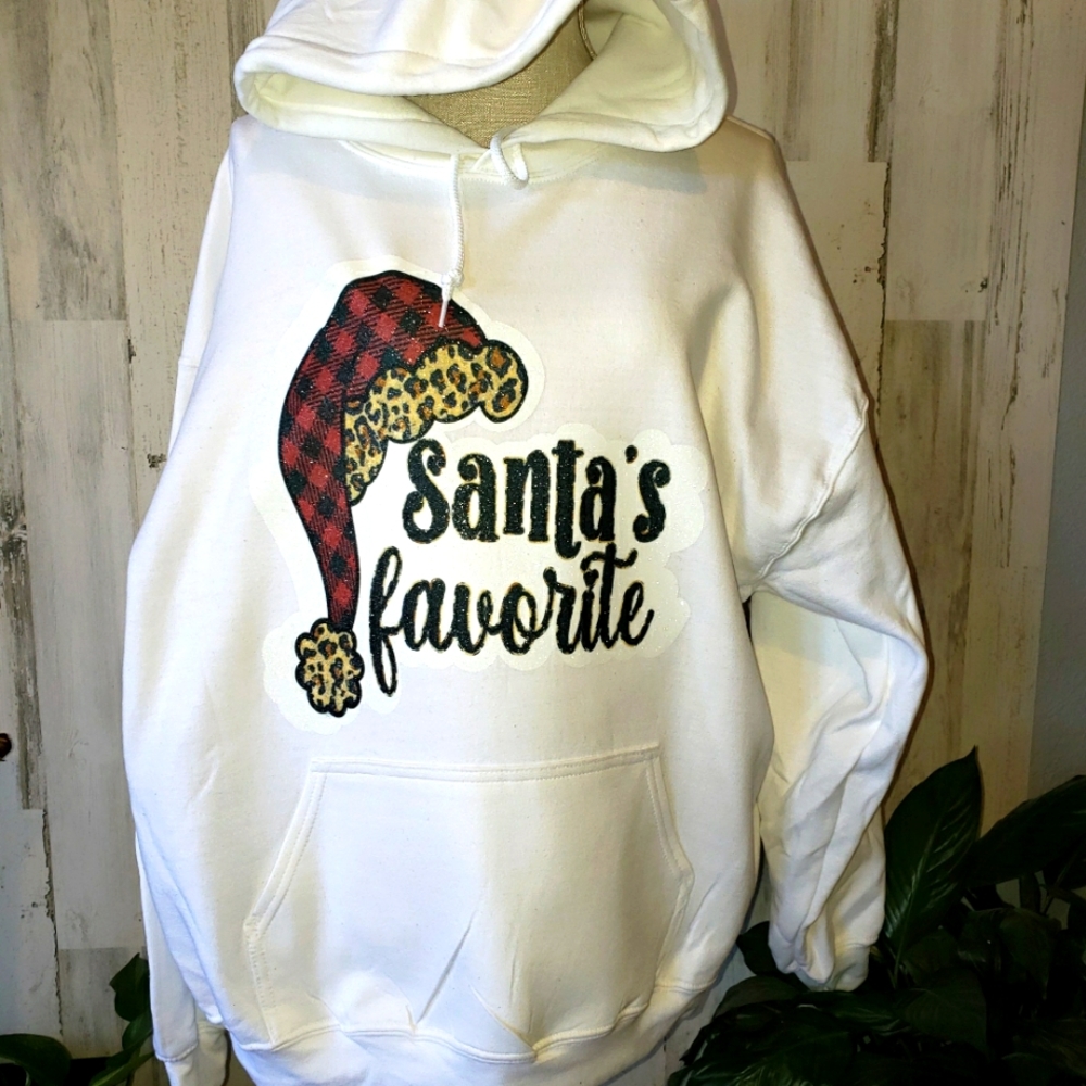 Large Gildan white sublimate glittery hoodie